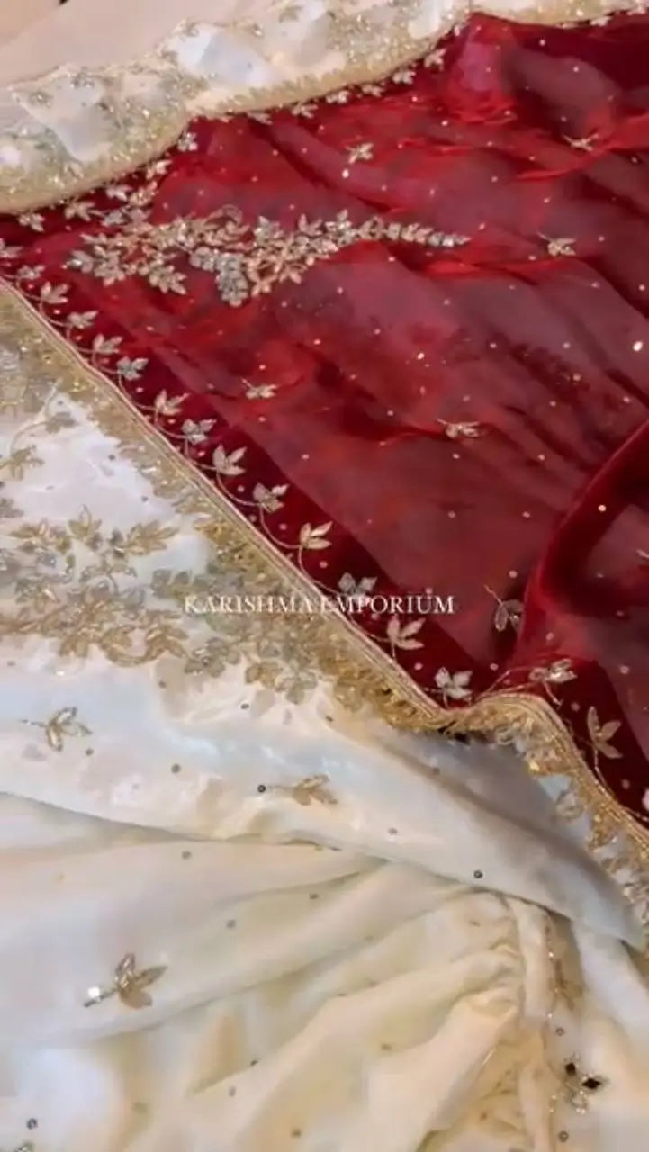 Ivory Fendy Sharara Set with Real Mirror Embroidery & Dupatta