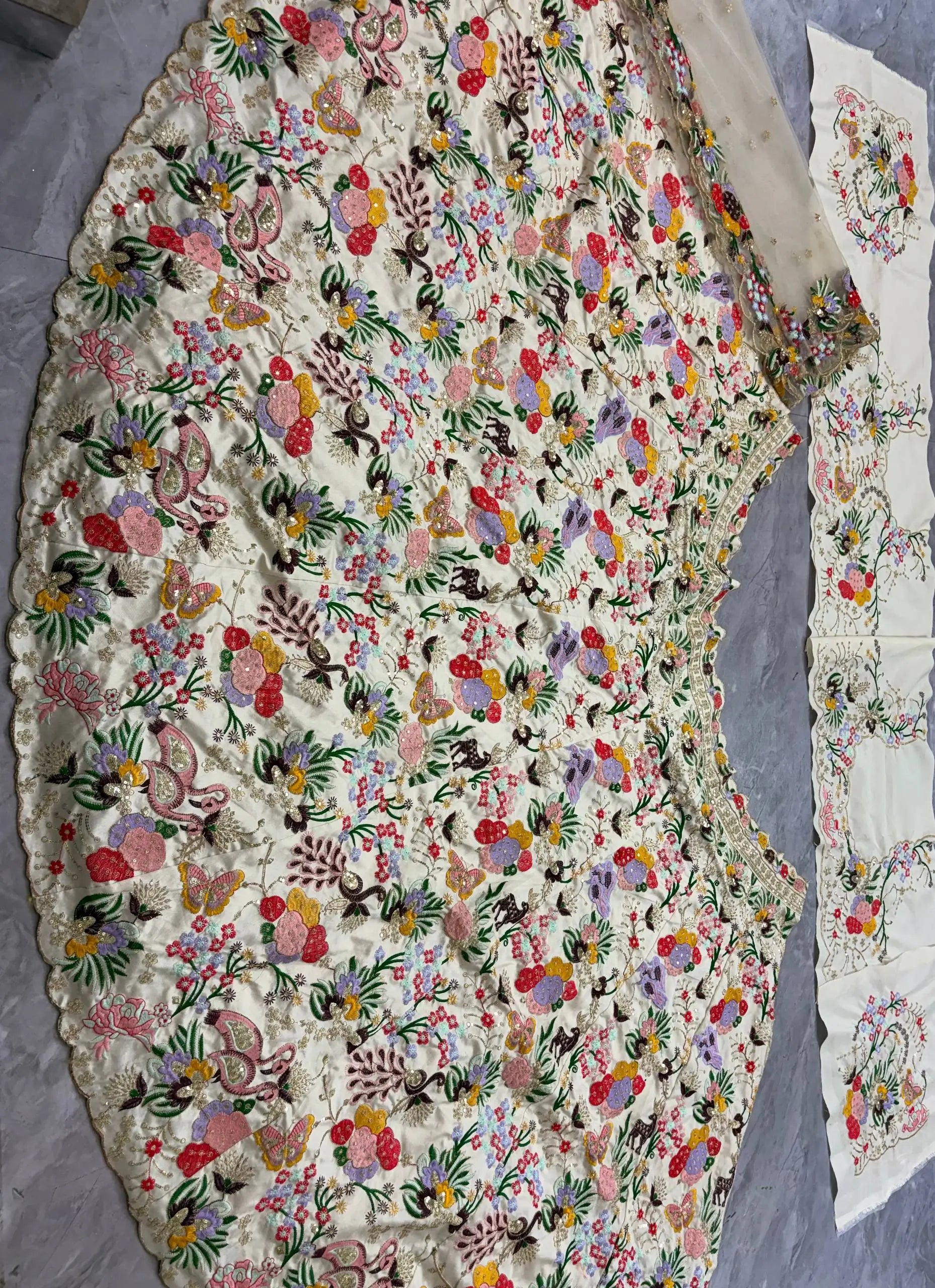 Ivory Floral Embroidered Masti Silk Lehenga Set for Wedding and Festive Occasions