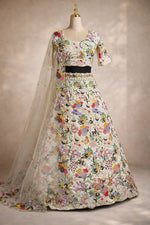 Ivory Floral Embroidered Masti Silk Lehenga Set for Wedding and Festive Occasions
