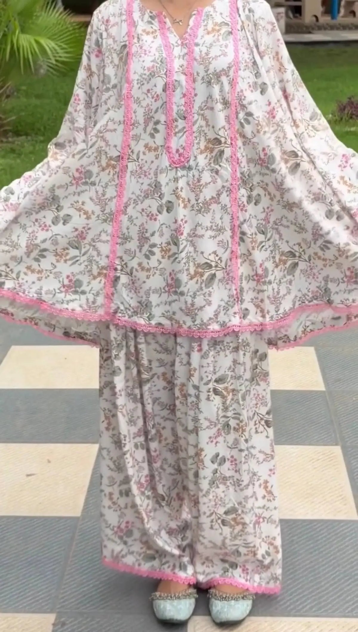 Ivory Floral Farshi Suit