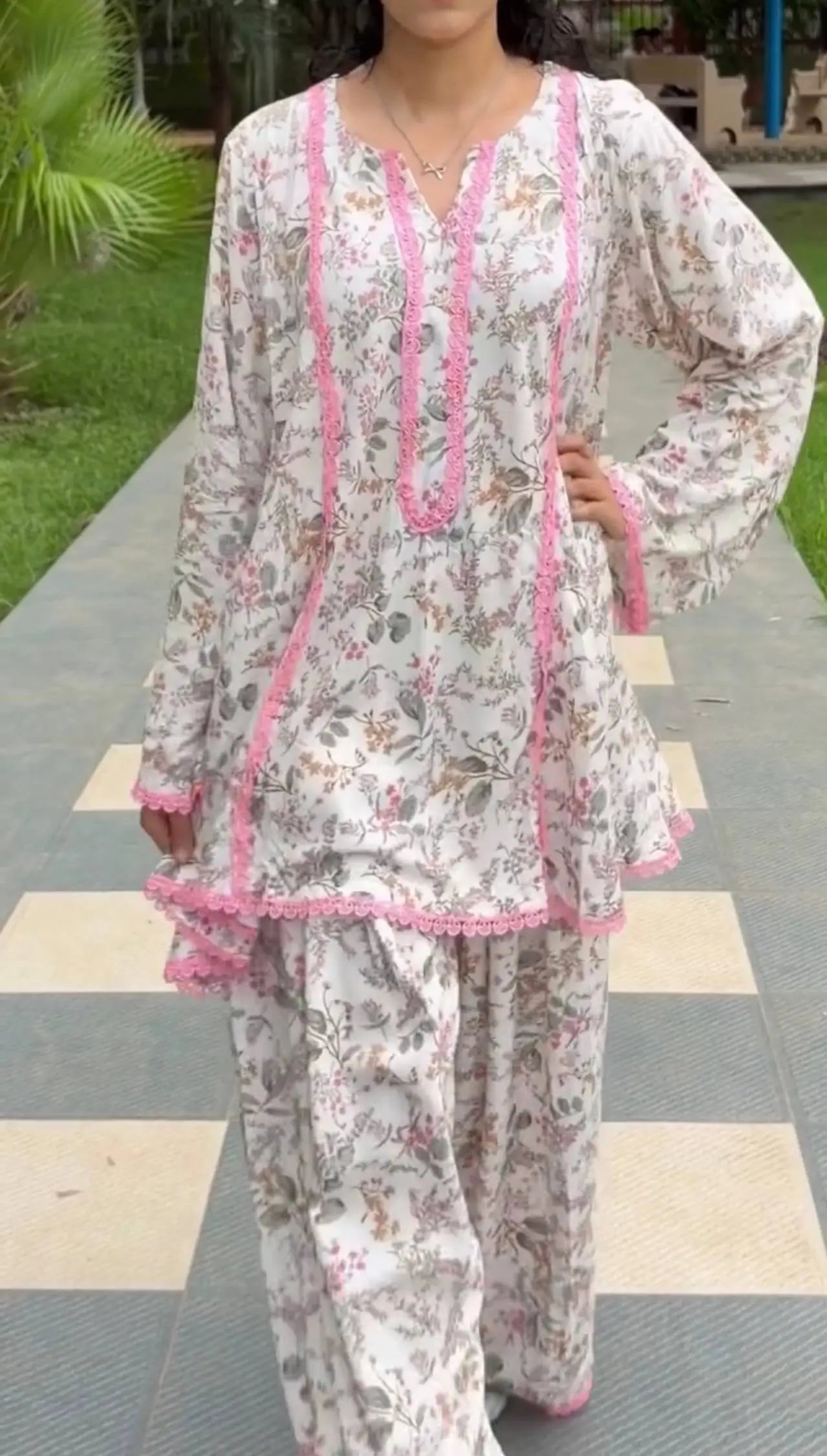 Ivory Floral Farshi Suit