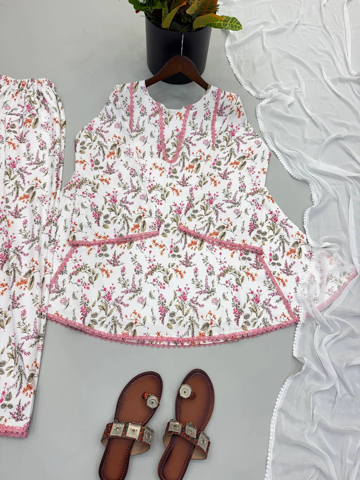 Ivory Floral Farshi Suit