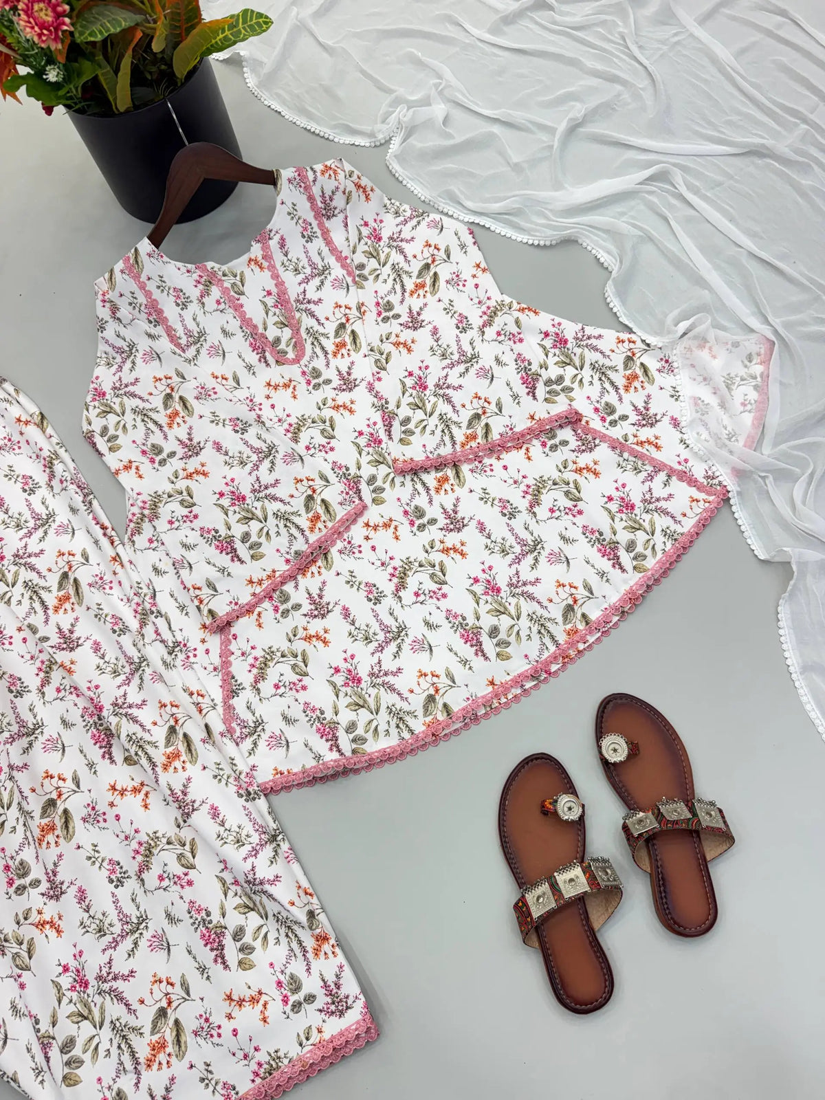 Ivory Floral Farshi Suit