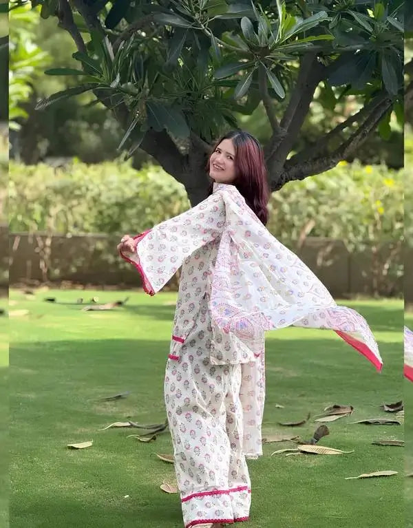 Ivory Floral Farshi Suit