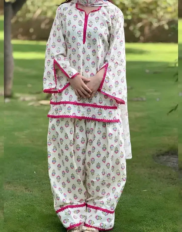 Ivory Floral Farshi Suit