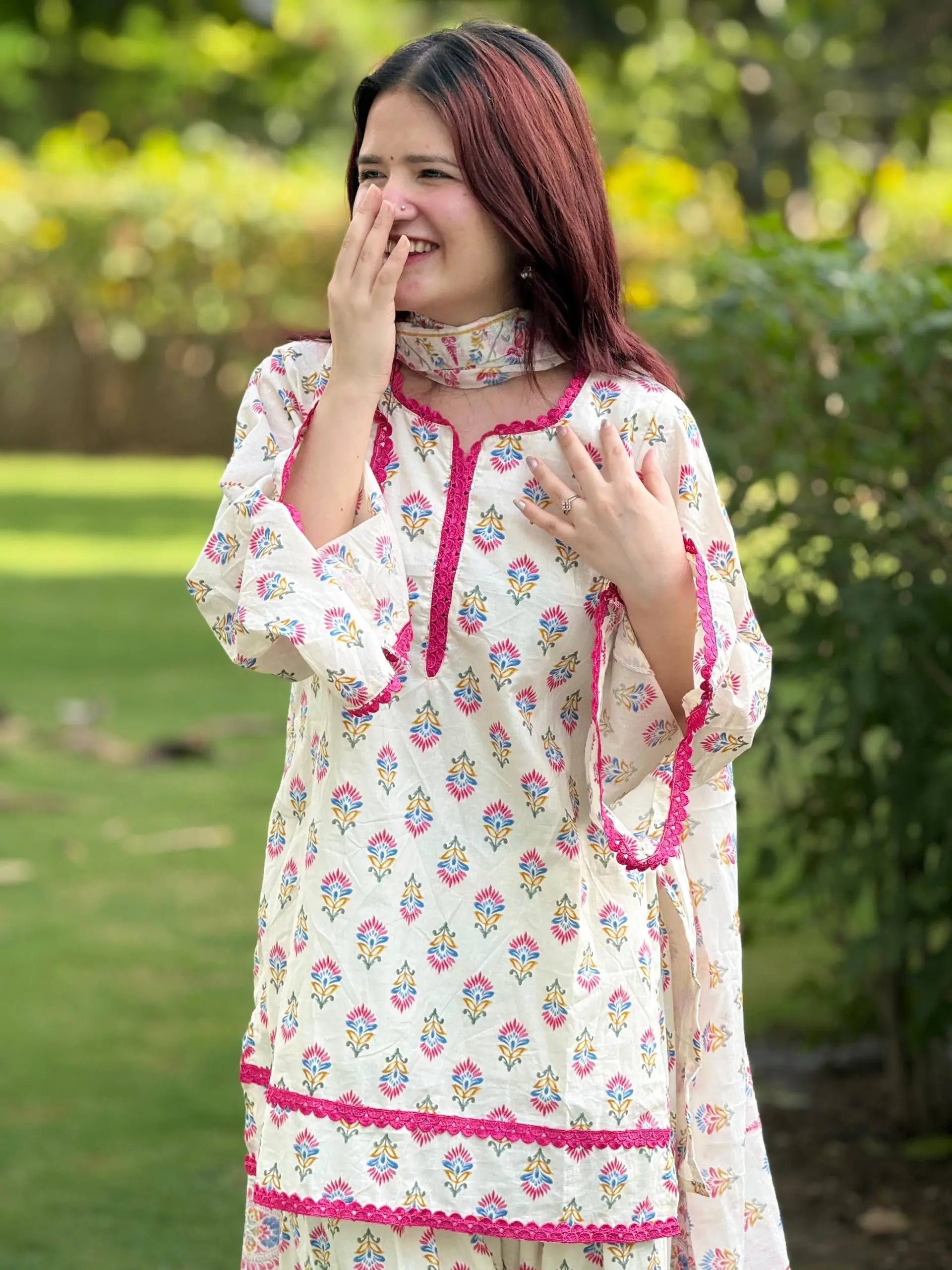 Ivory Floral Farshi Suit