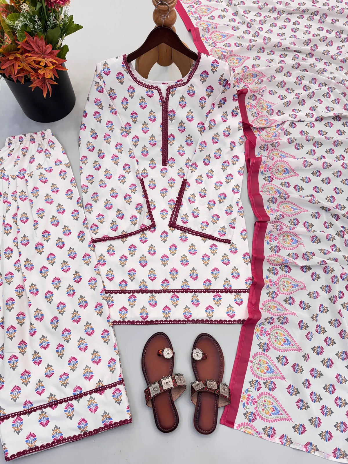 Ivory Floral Farshi Suit
