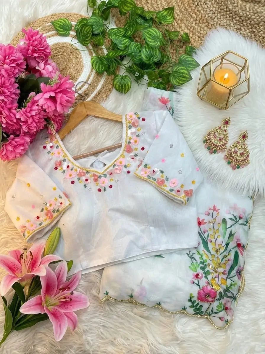 Ivory Floral Khatli Saree