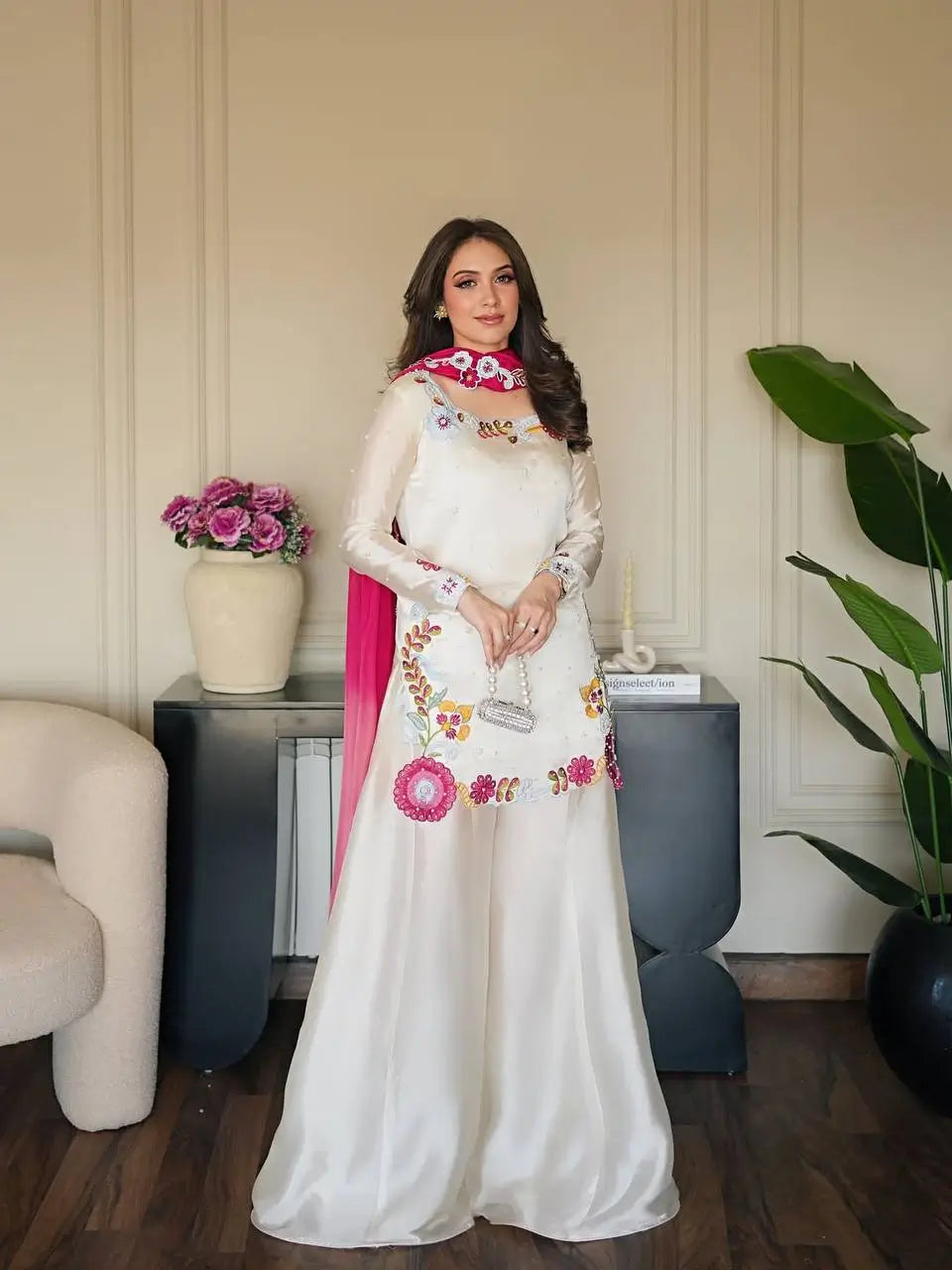 Ivory Floral Moti Sharara
