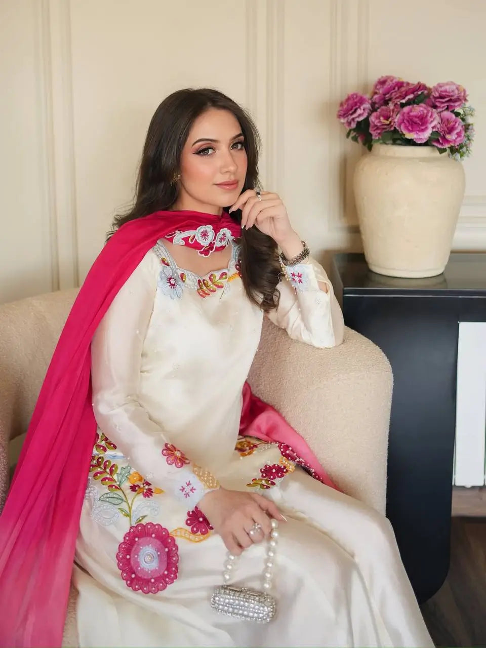 Ivory Floral Moti Sharara