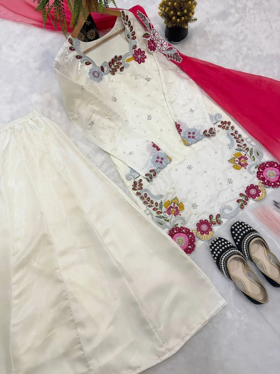 Ivory Floral Moti Sharara