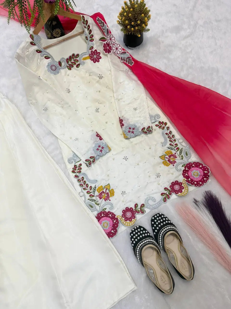 Ivory Floral Moti Sharara