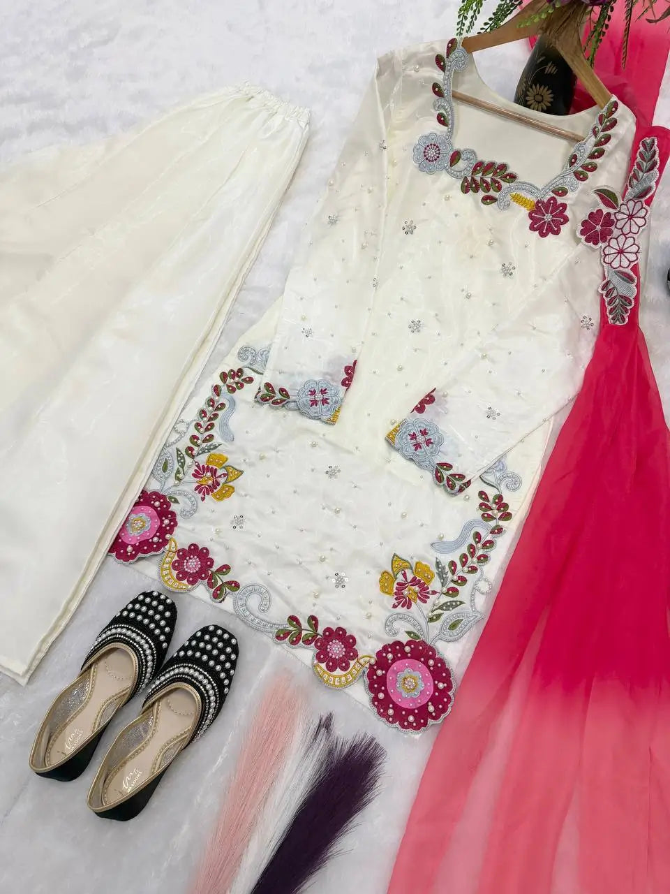 Ivory Floral Moti Sharara