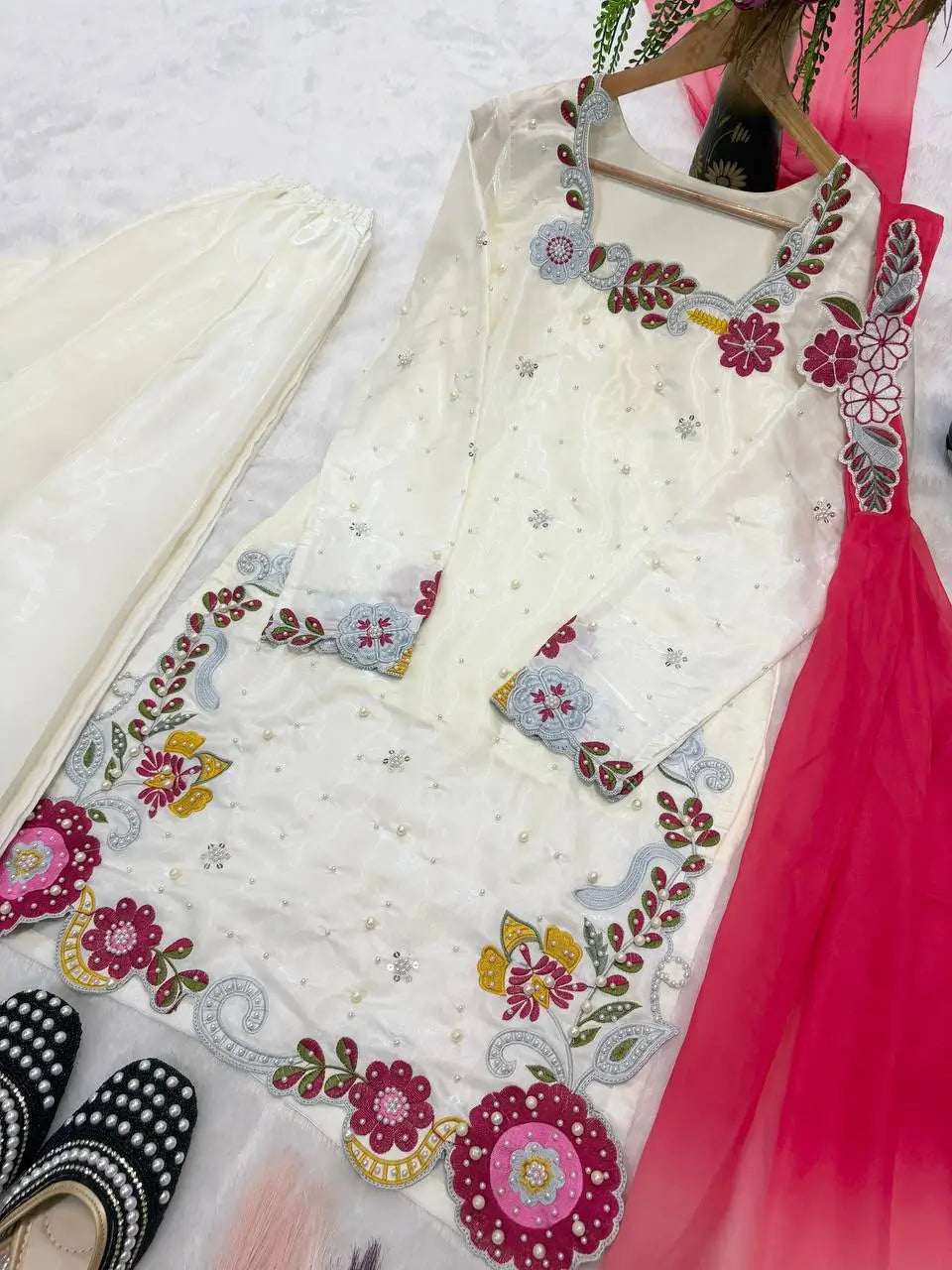 Ivory Floral Moti Sharara