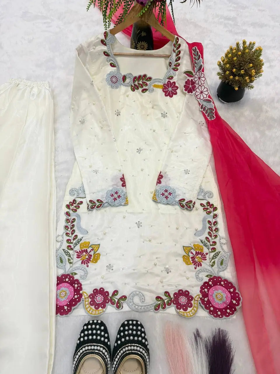 Ivory Floral Moti Sharara