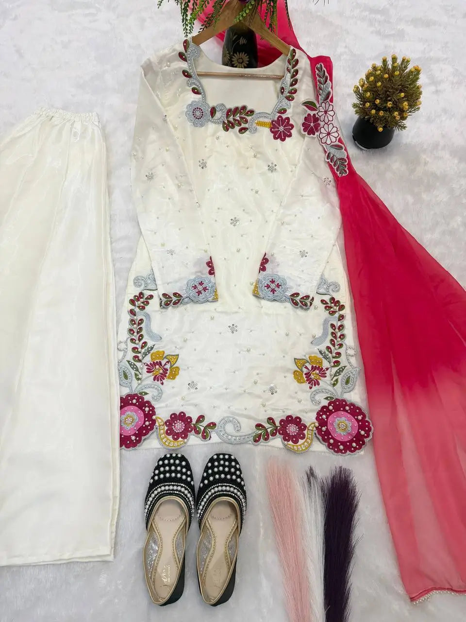 Ivory Floral Moti Sharara