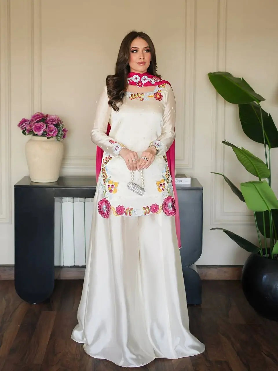 Ivory Floral Moti Sharara