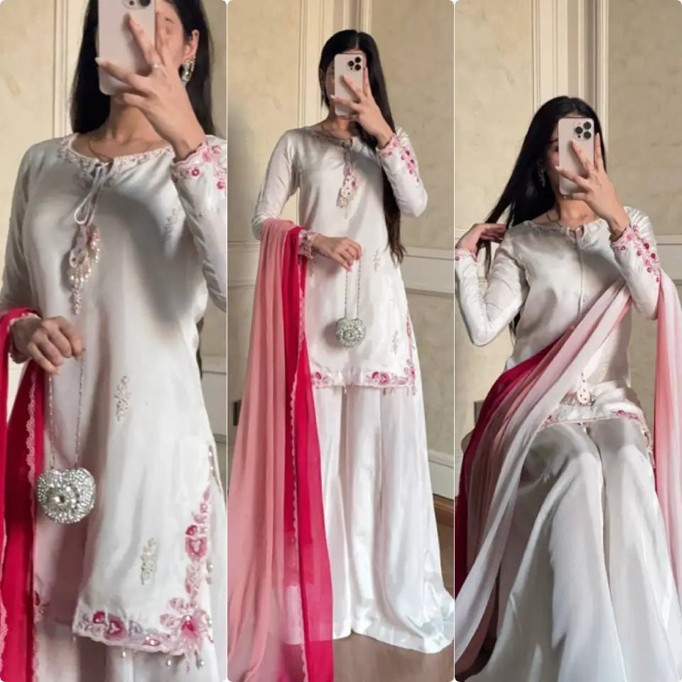 Ivory Floral Moti Sharara