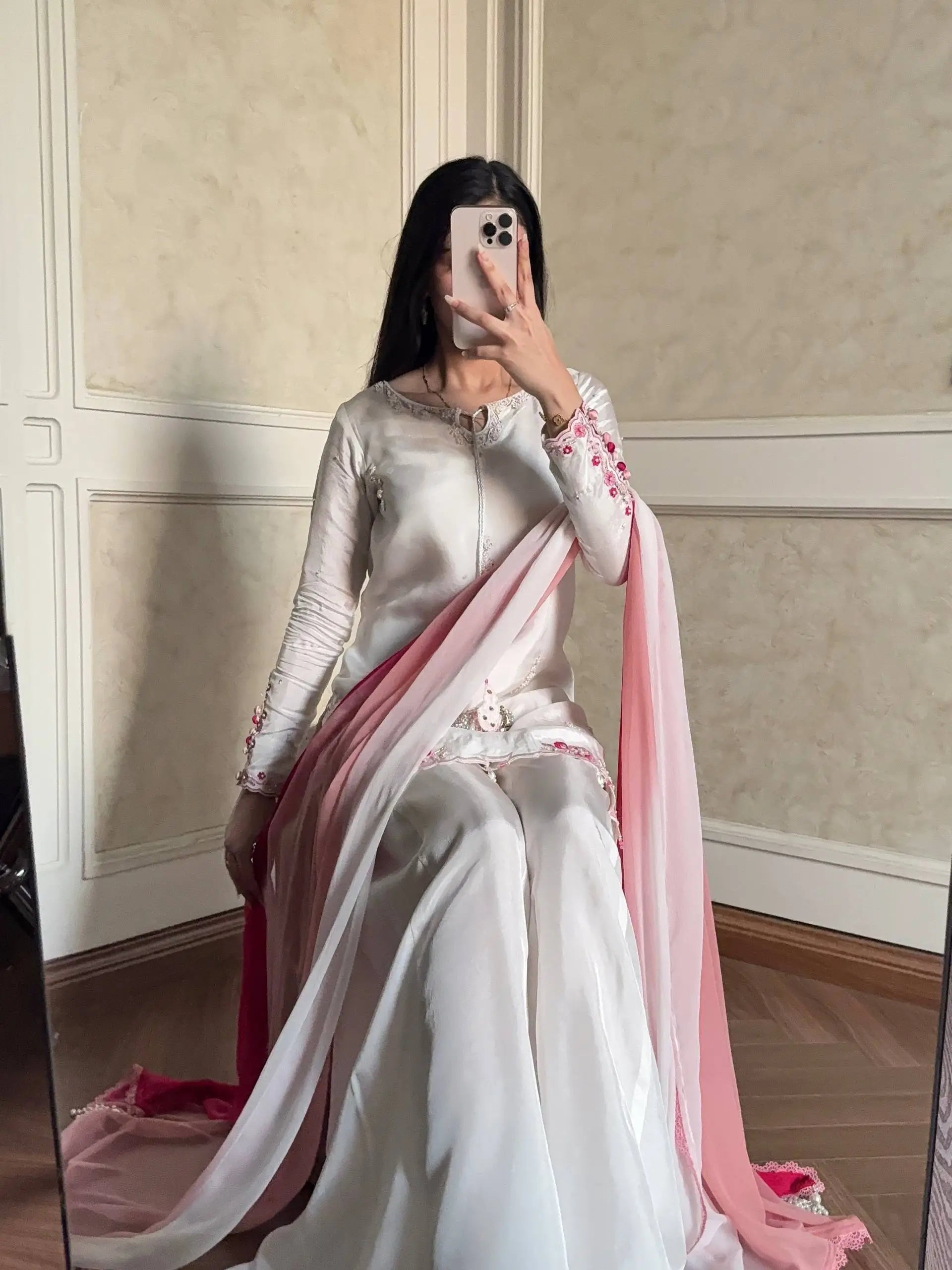 Ivory Floral Moti Sharara