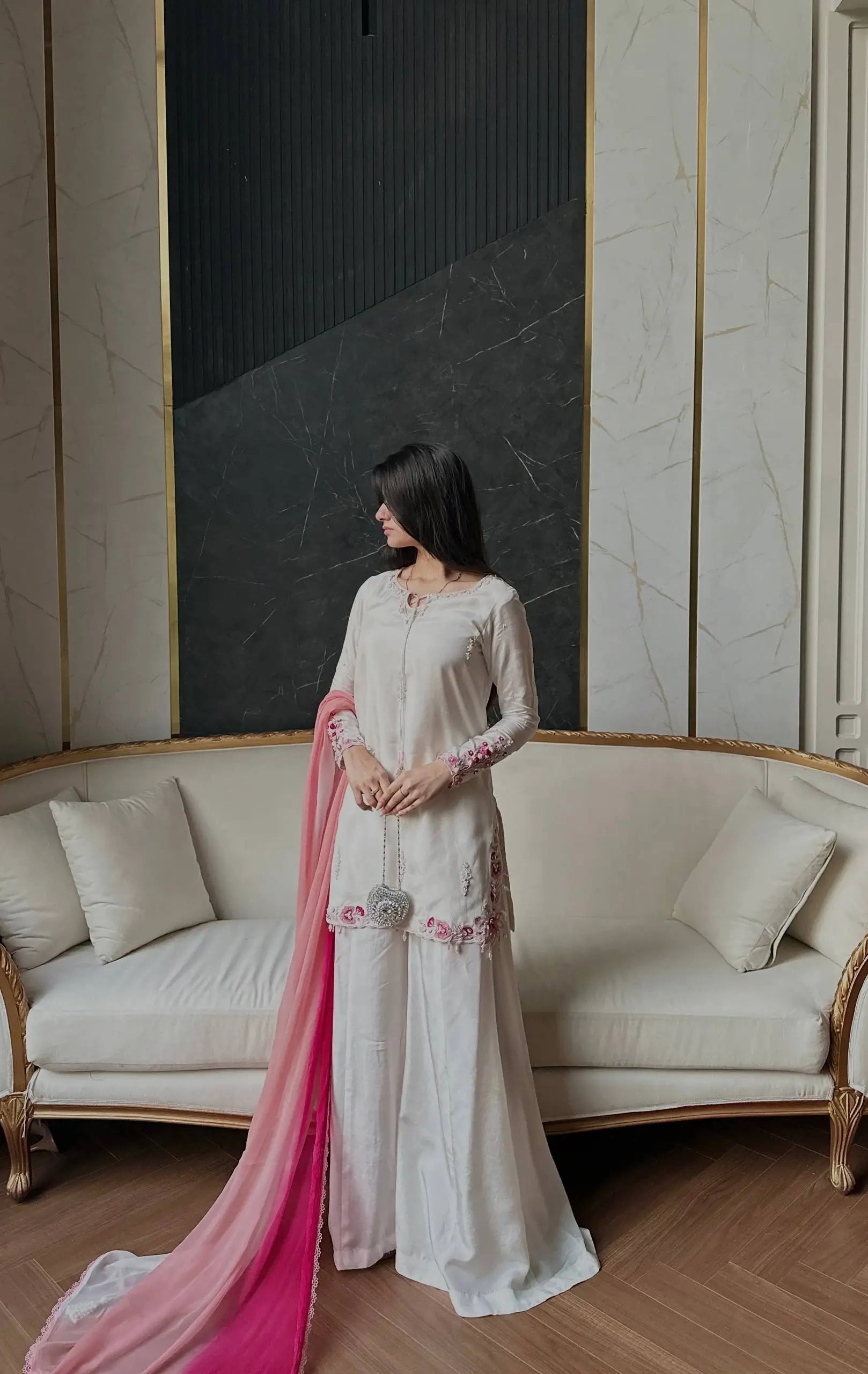 Ivory Floral Moti Sharara