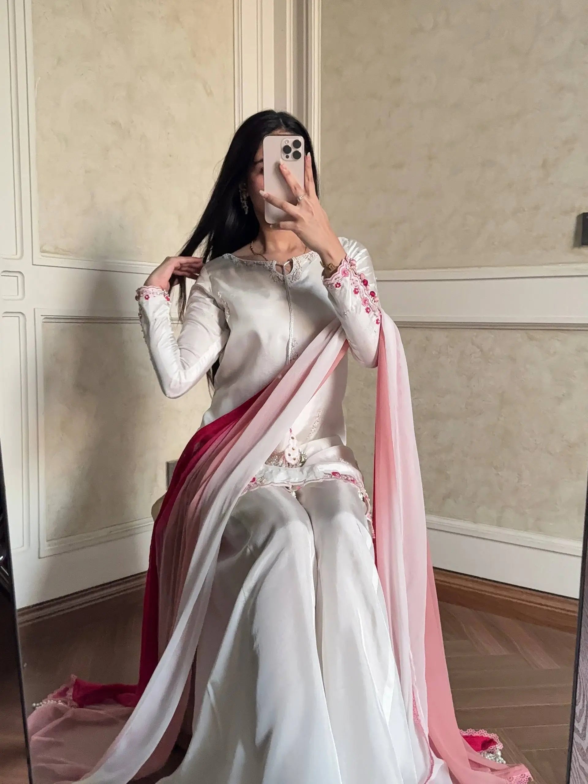 Ivory Floral Moti Sharara