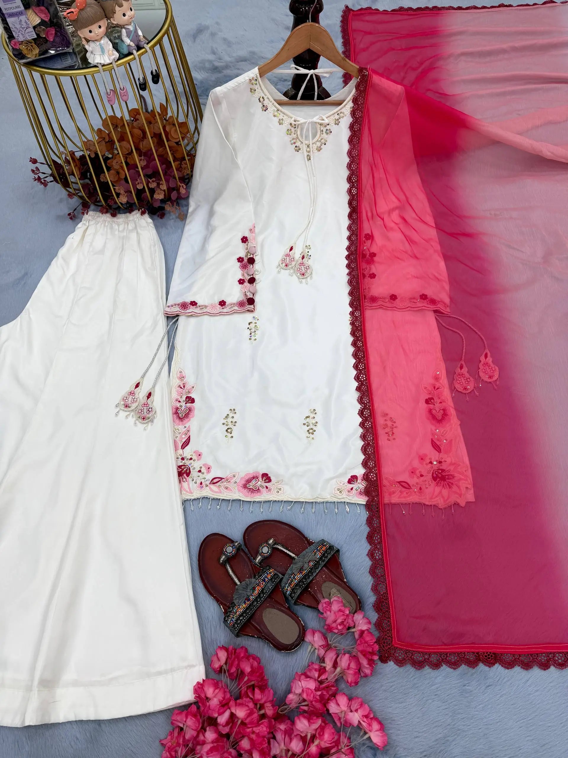 Ivory Floral Moti Sharara