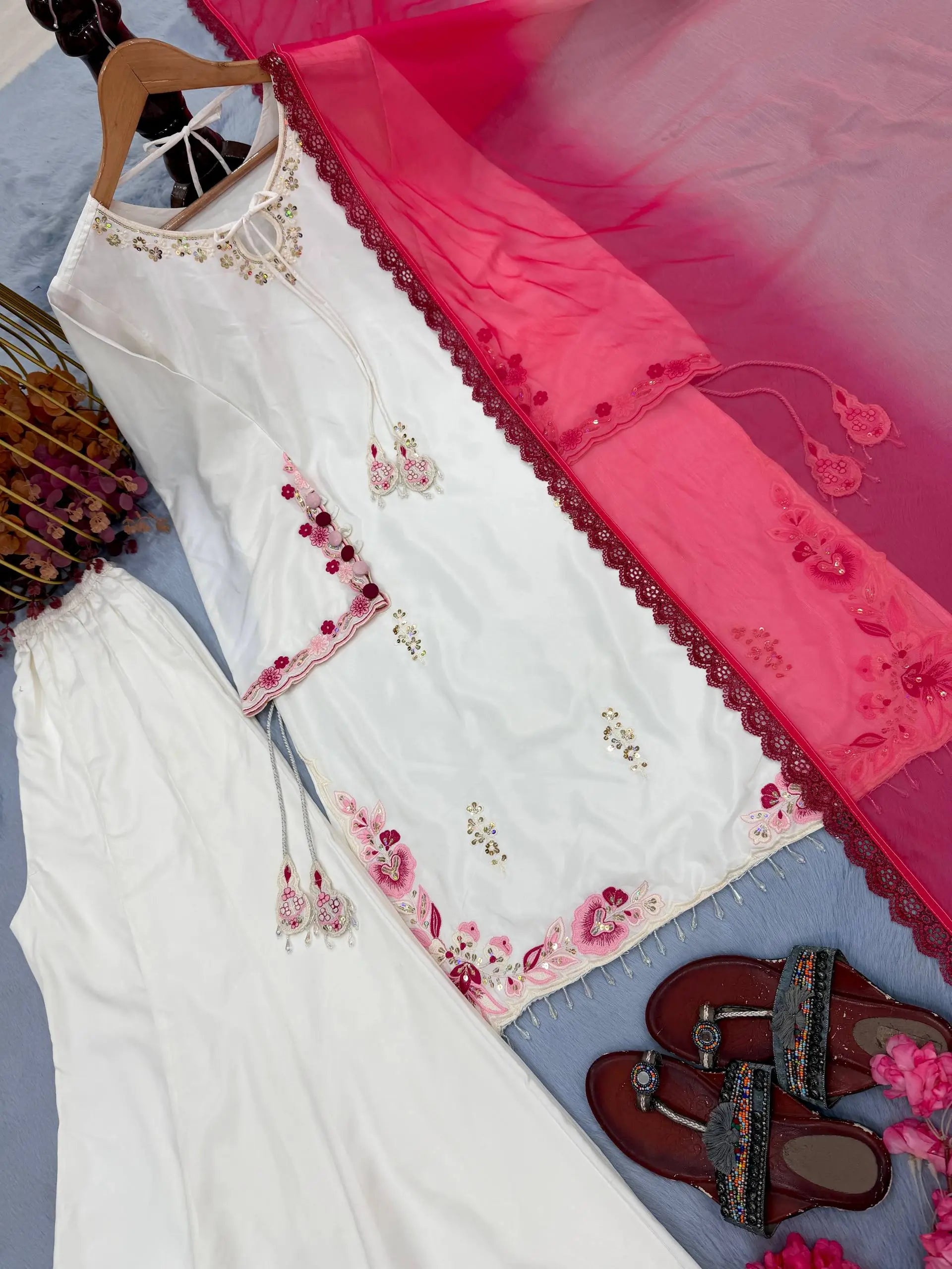 Ivory Floral Moti Sharara