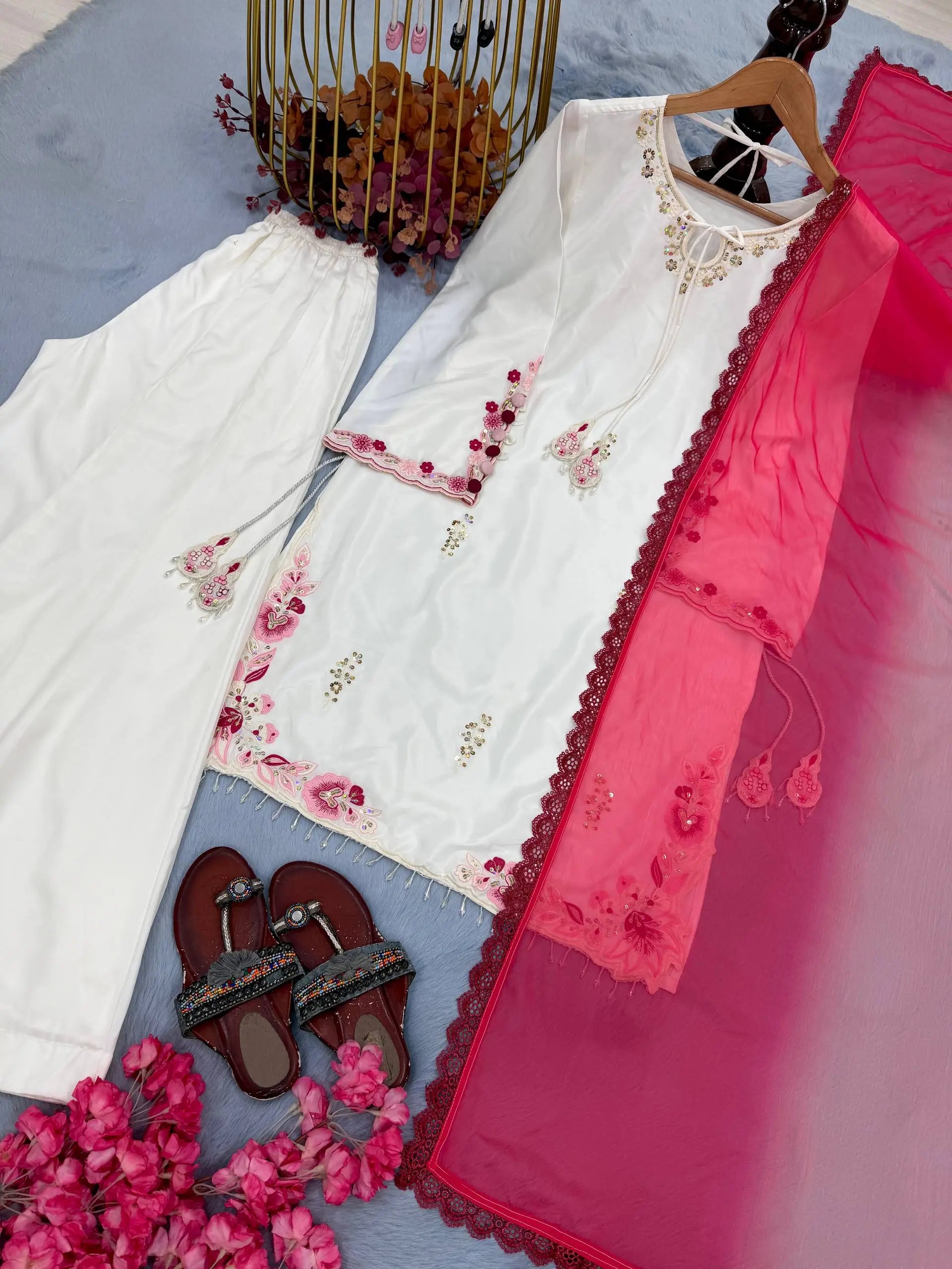 Ivory Floral Moti Sharara