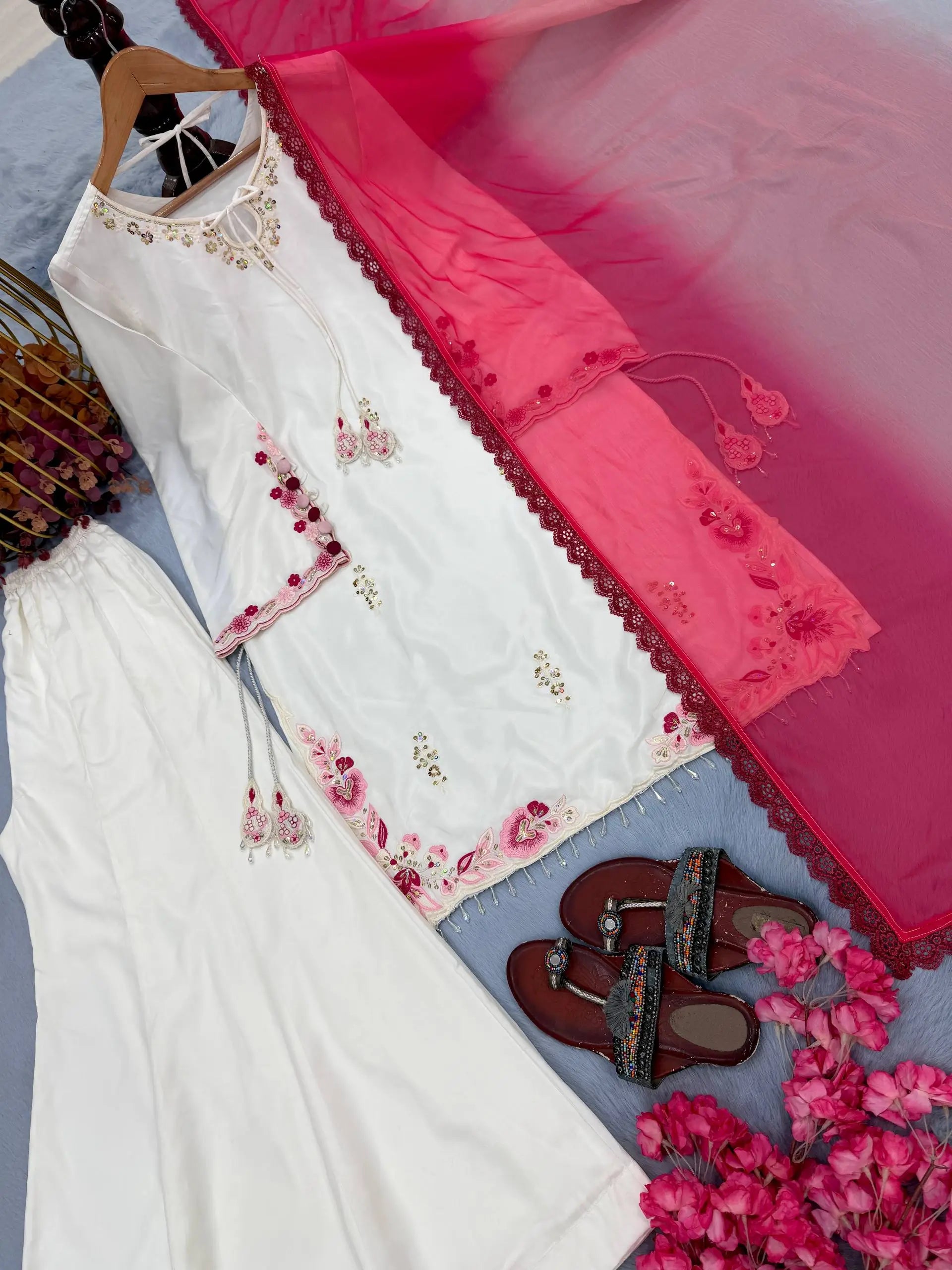Ivory Floral Moti Sharara