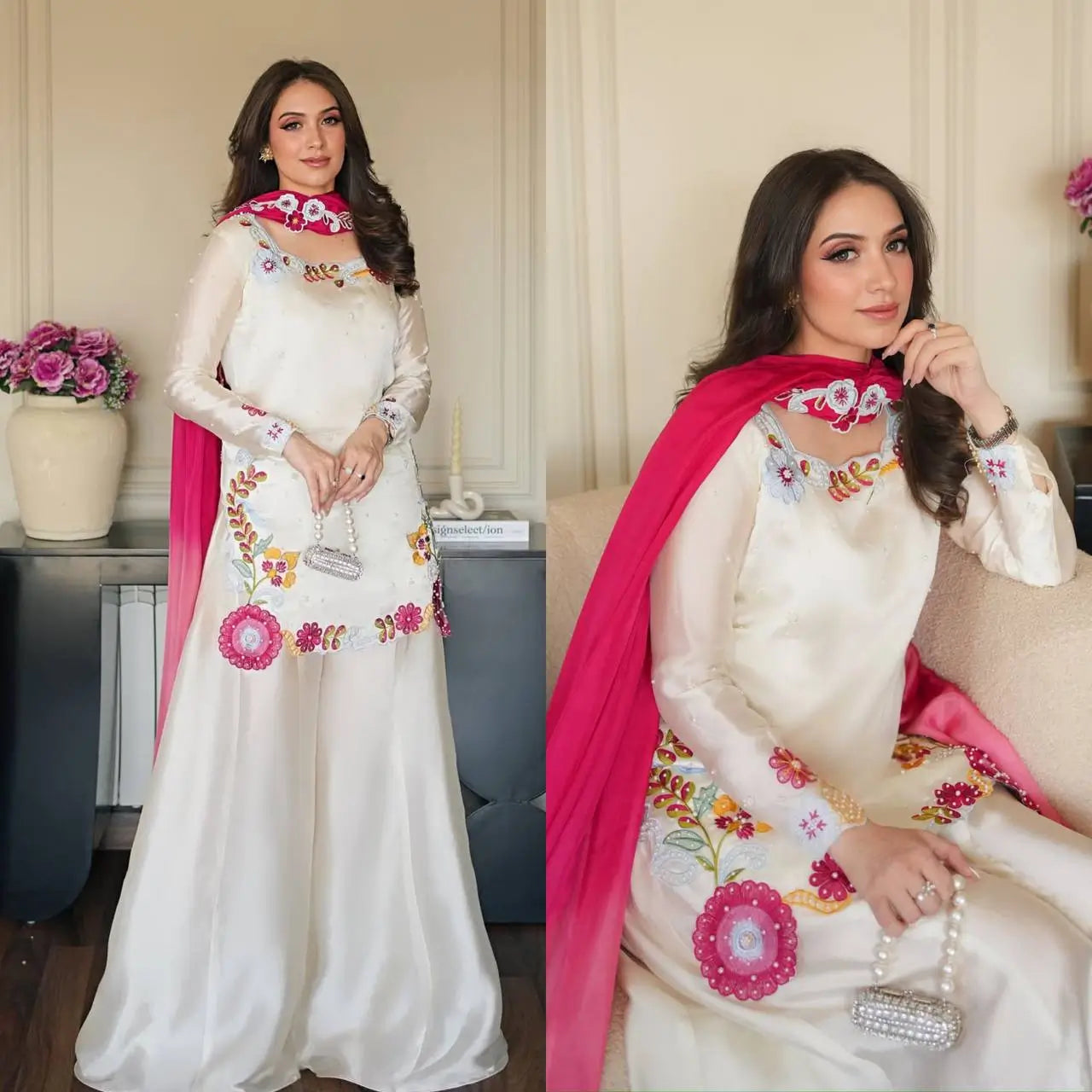 Ivory Floral Moti Sharara