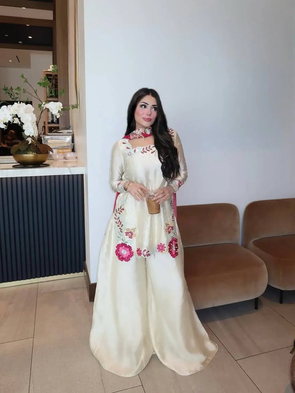 Ivory Floral Moti Sharara