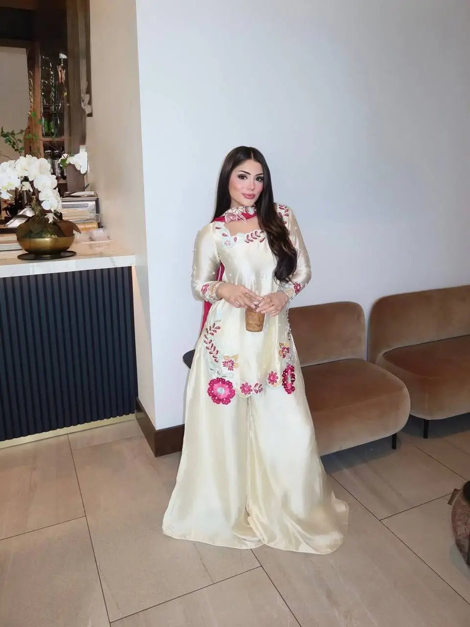 Ivory Floral Moti Sharara