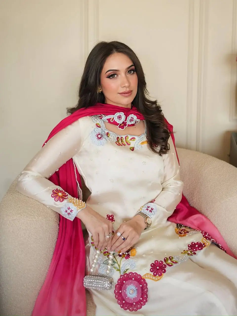 Ivory Floral Moti Sharara