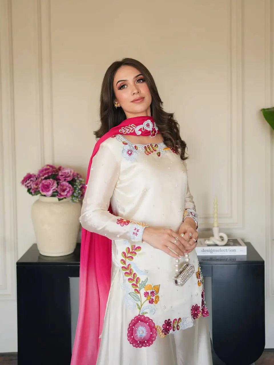 Ivory Floral Moti Sharara