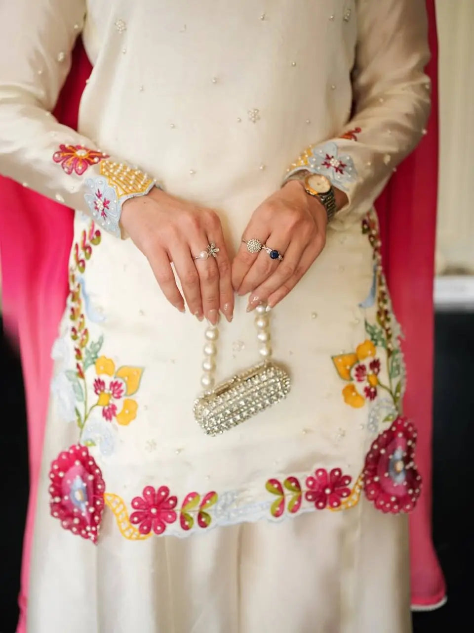 Ivory Floral Moti Sharara