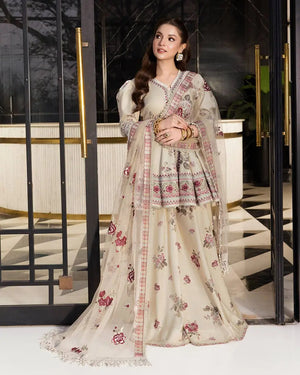 Ivory Floral Peplum Sharara Set