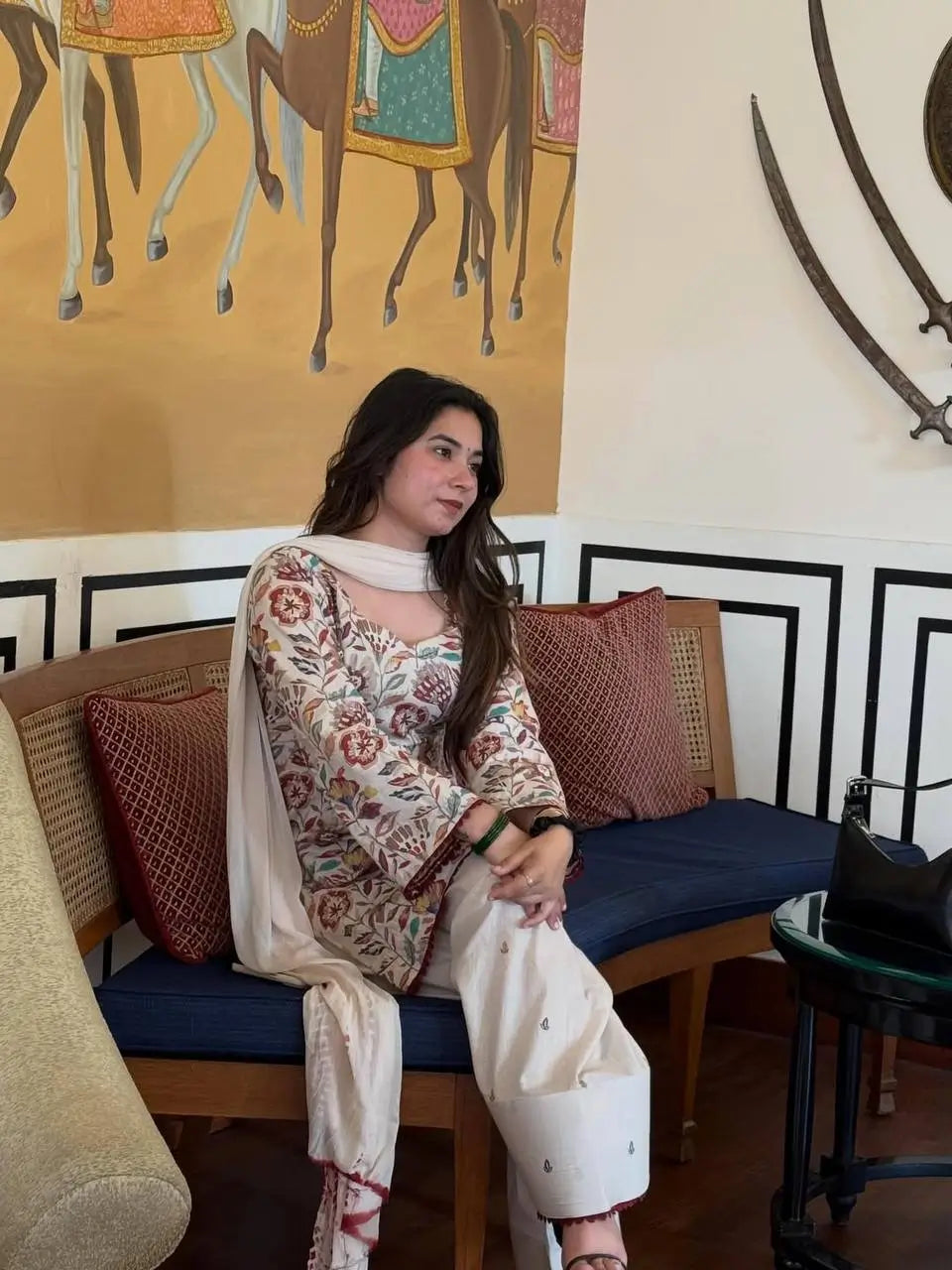 Ivory Floral Print Farshi