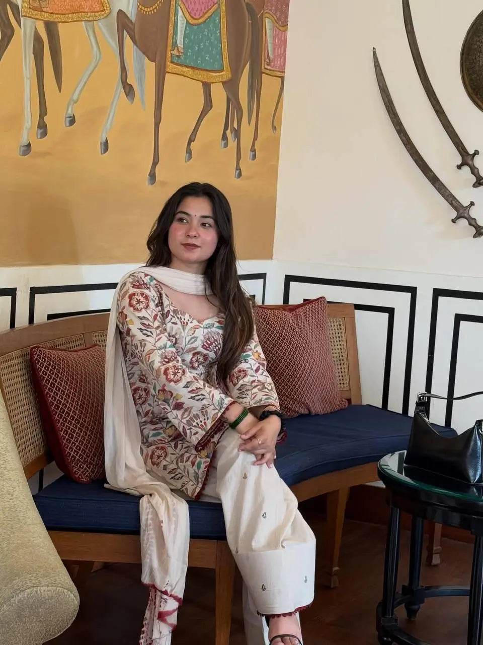 Ivory Floral Print Farshi