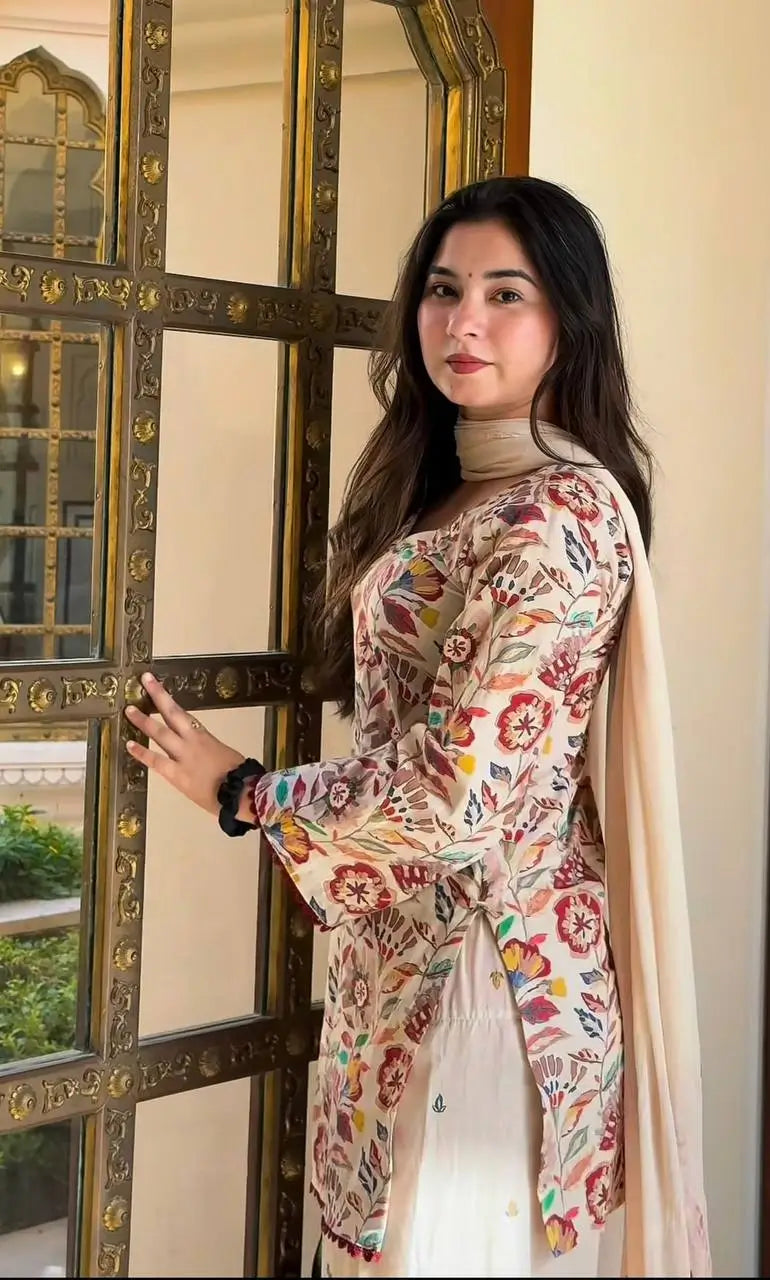 Ivory Floral Print Farshi