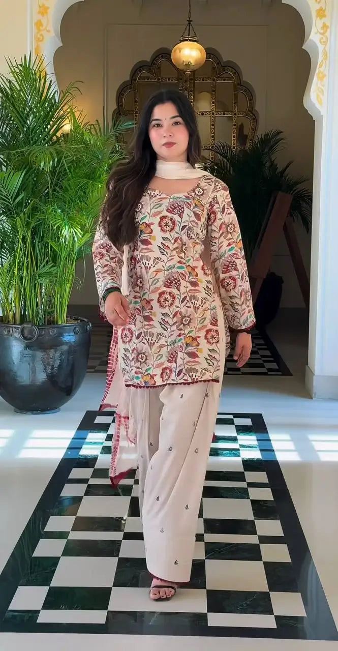 Ivory Floral Print Farshi