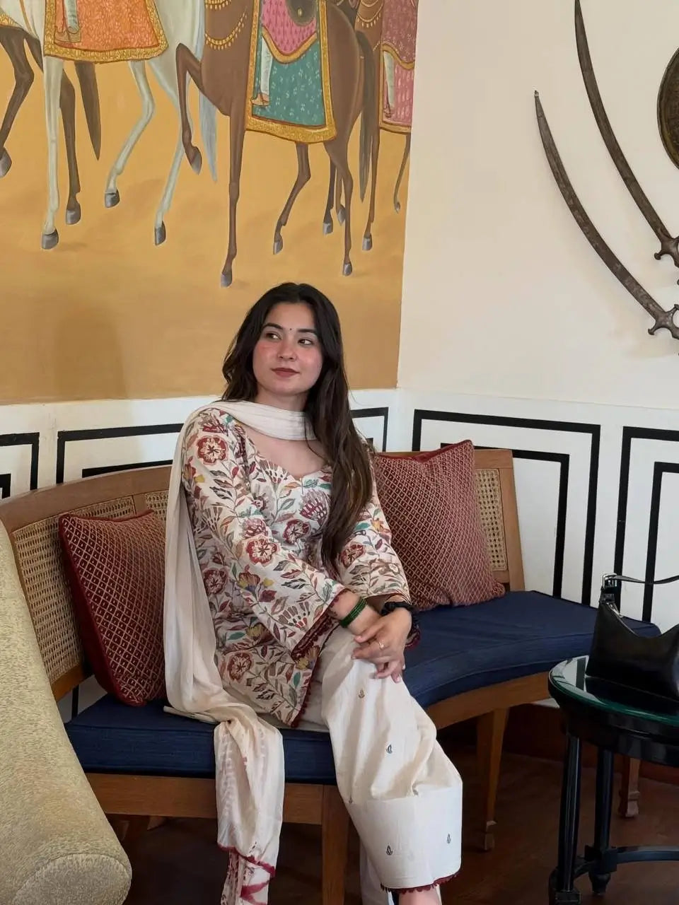 Ivory Floral Print Farshi