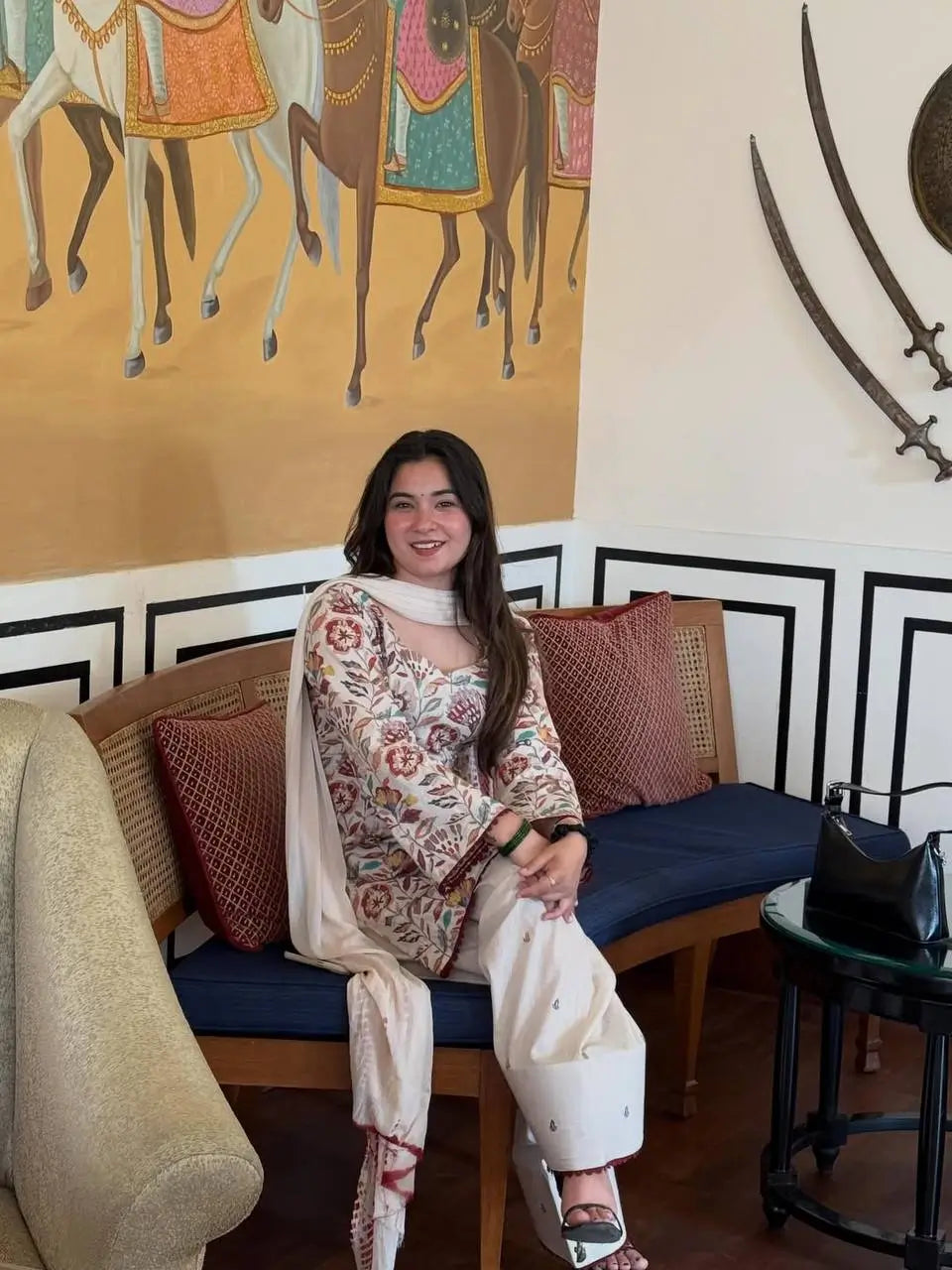 Ivory Floral Print Farshi