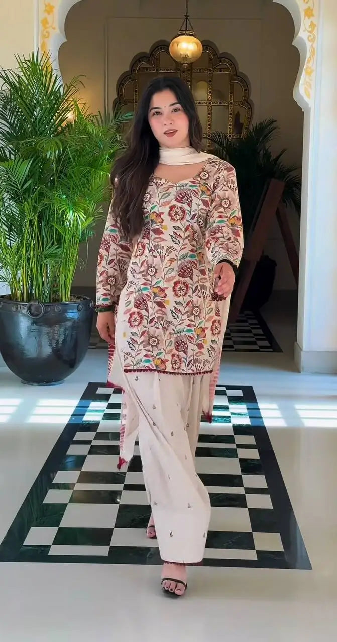 Ivory Floral Print Farshi