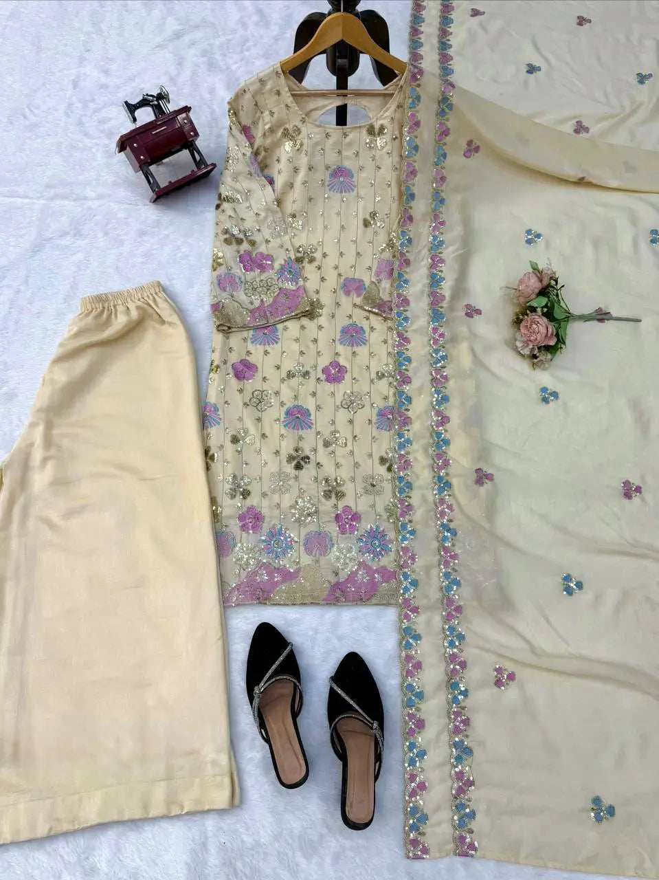 Ivory Floral Sequin Kurta