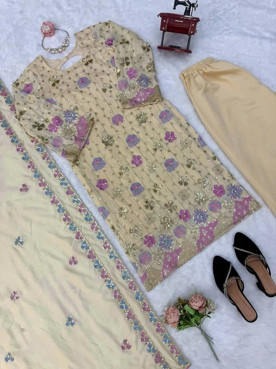 Ivory Floral Sequin Kurta