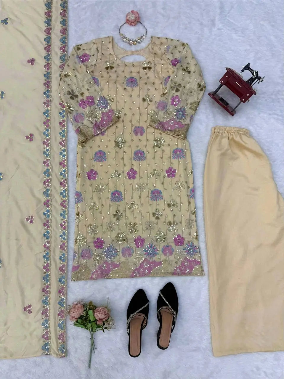 Ivory Floral Sequin Kurta