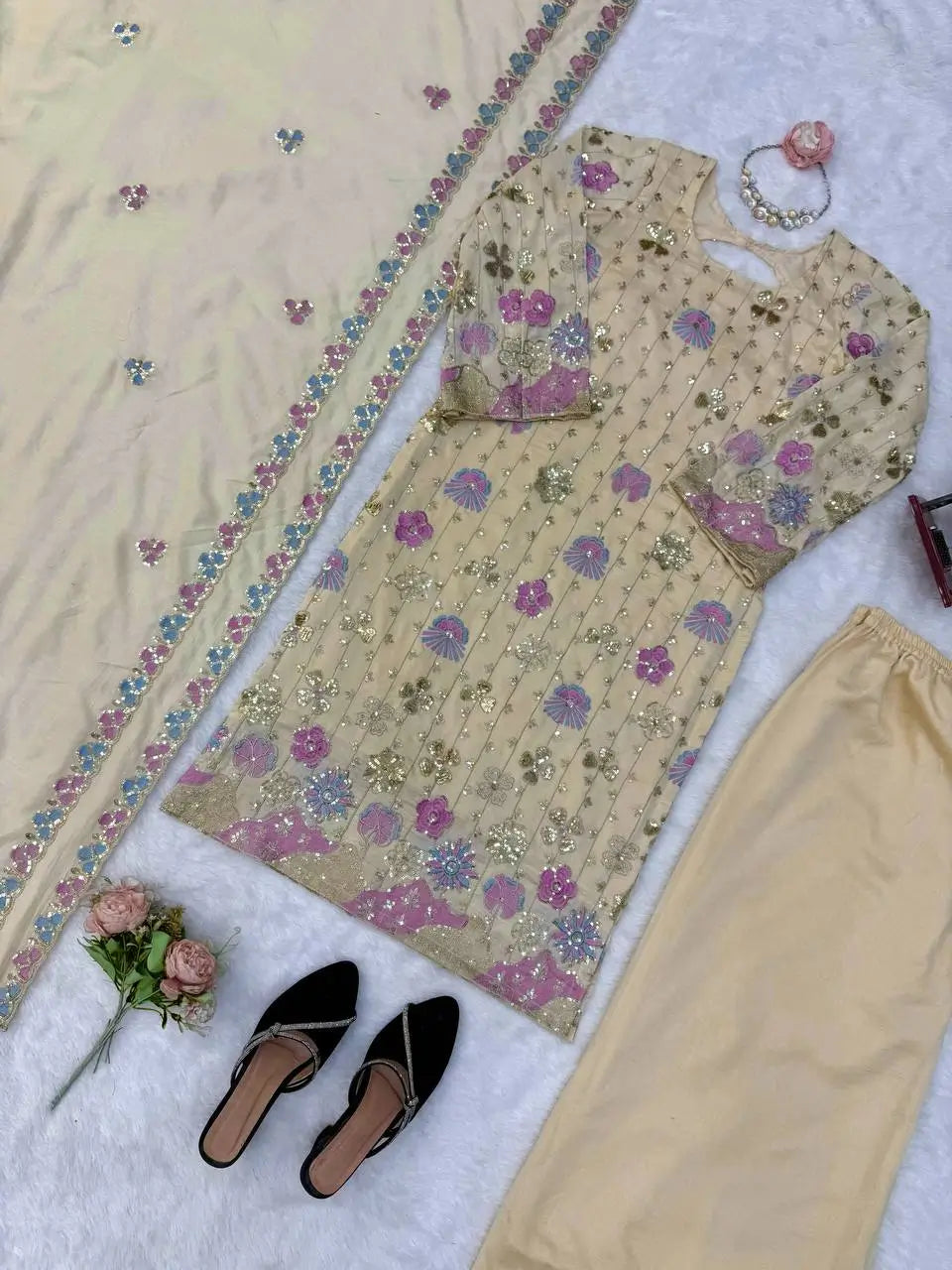 Ivory Floral Sequin Kurta