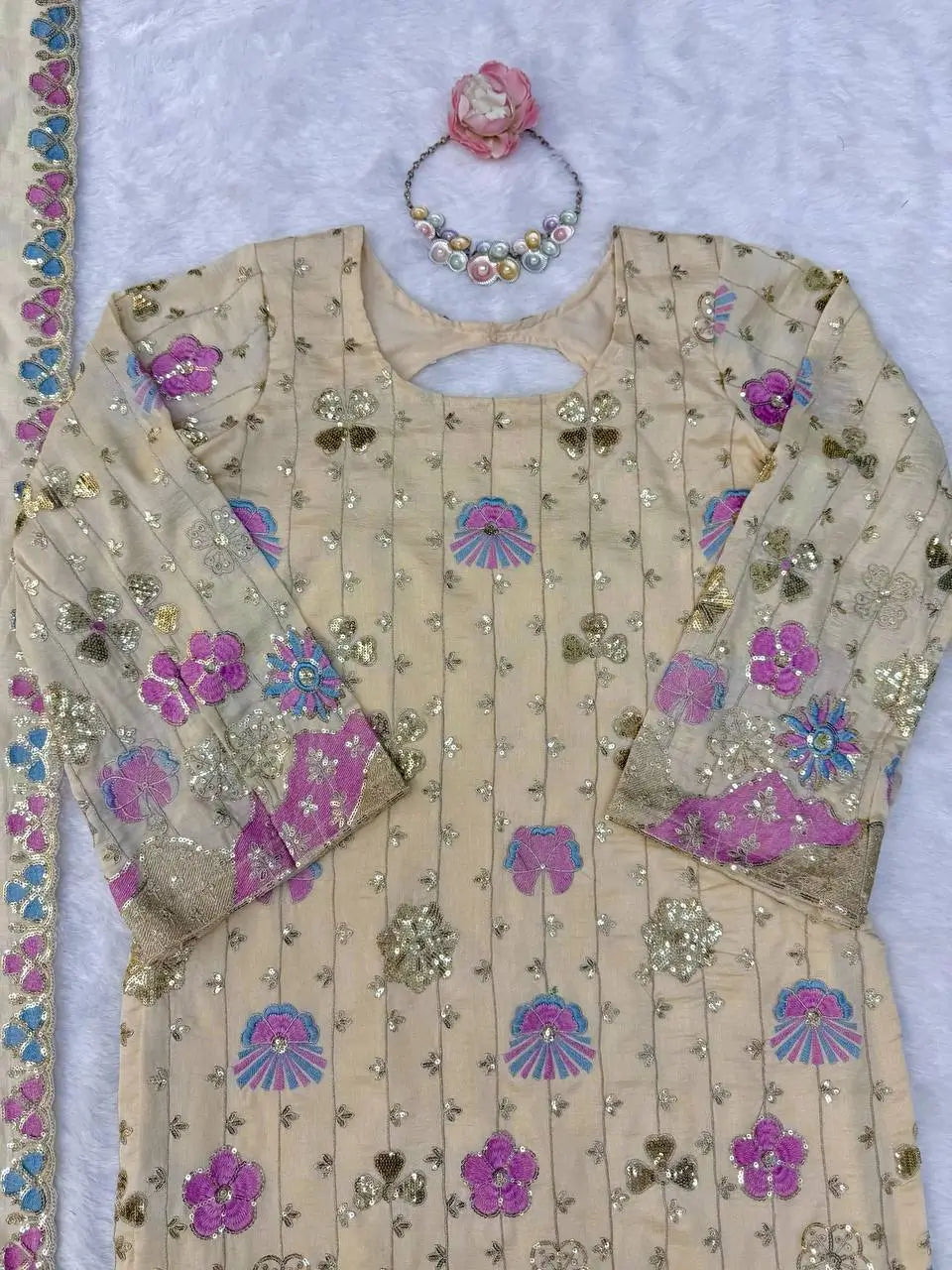 Ivory Floral Sequin Kurta