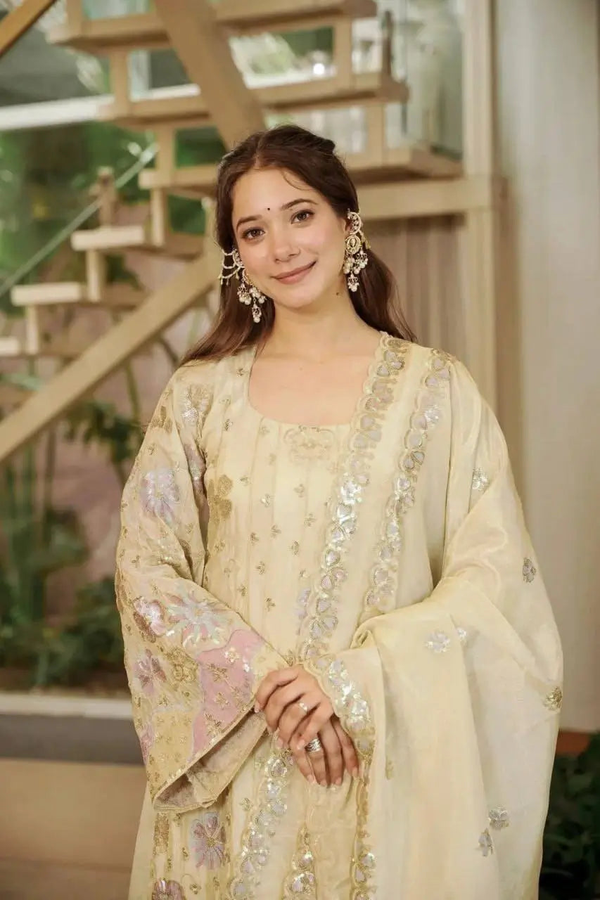 Ivory Floral Sequin Kurta