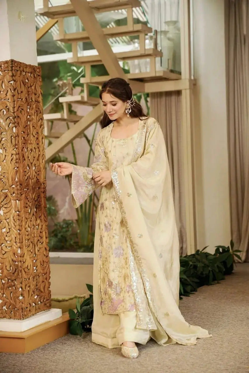 Ivory Floral Sequin Kurta